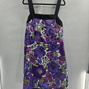 Vintage Dressbarn Purple Black White Floral Midi Dress 18W